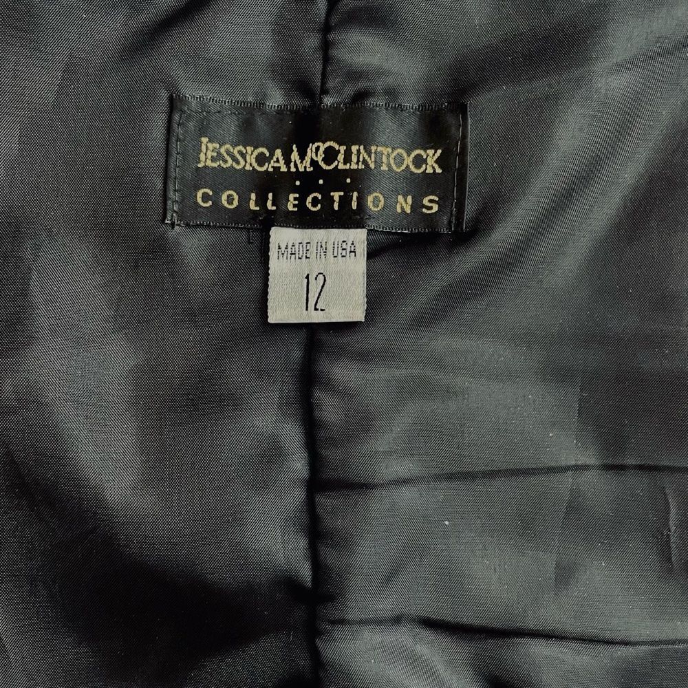 Jessica McClintock Vintage Black Leaf Pattern Lace Sequin Corset Zipper Size 12 - Picture 9 of 11